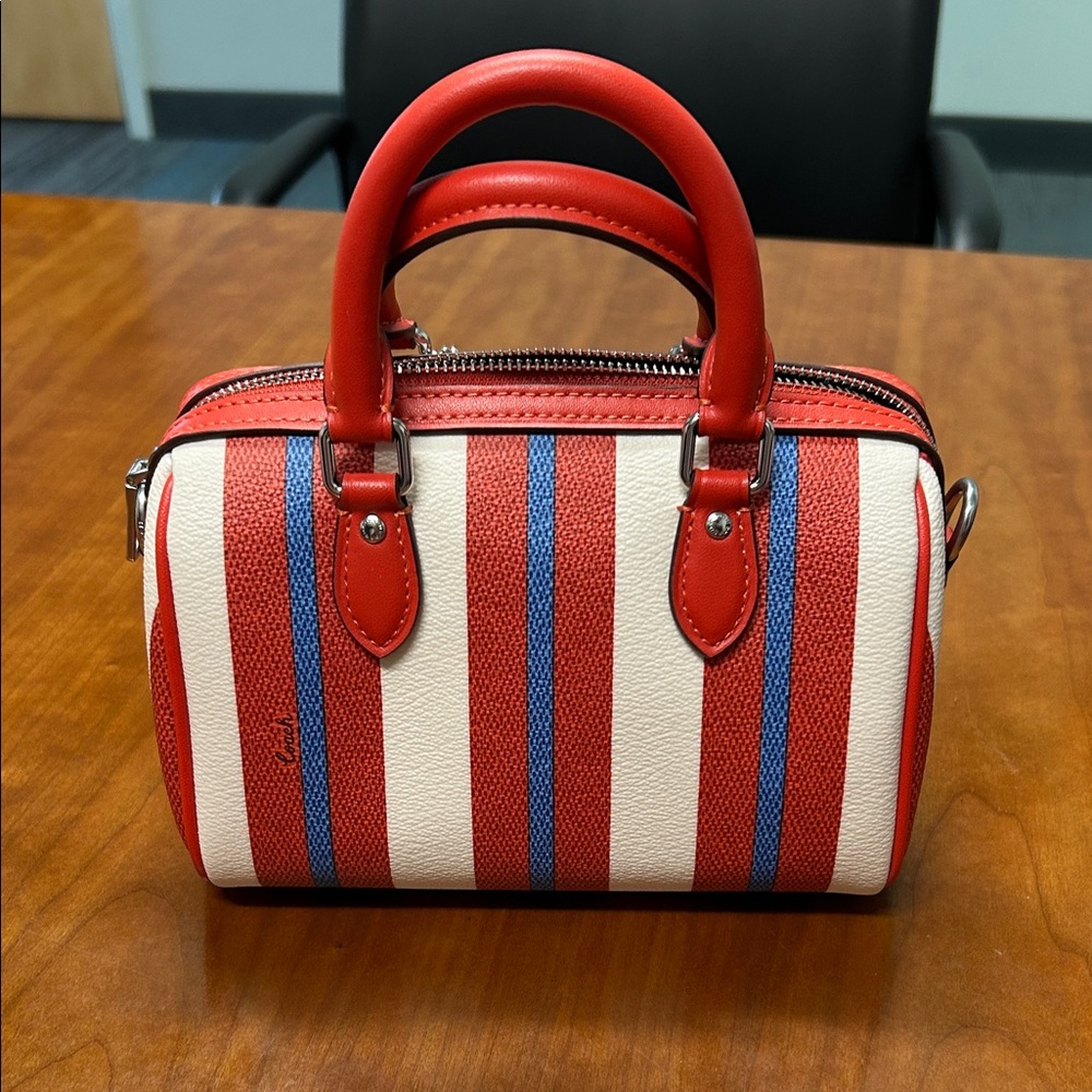 Coach Red and White Striped mini Rowan Satchel